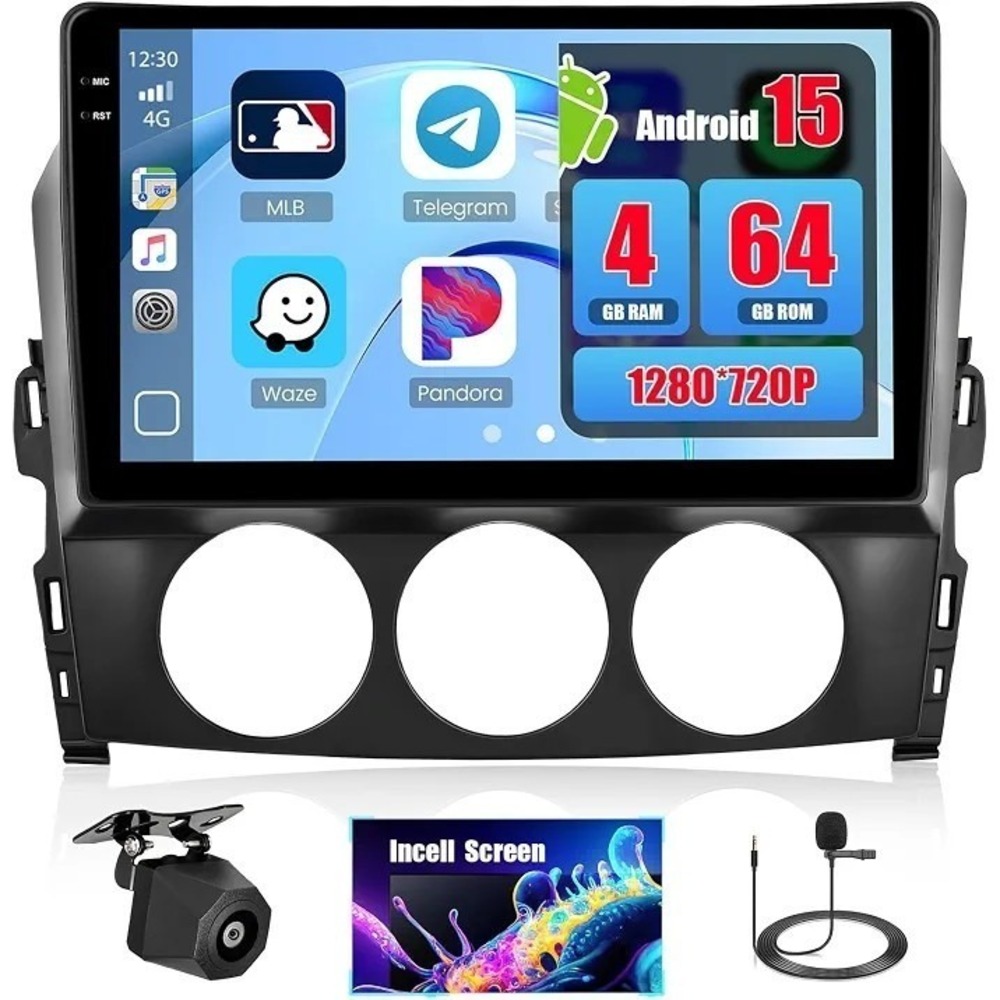 9in Android 15 4+64GB Car Stereo for 2009-2015 Mazda NC Miata MX-5 CarPlay GPS